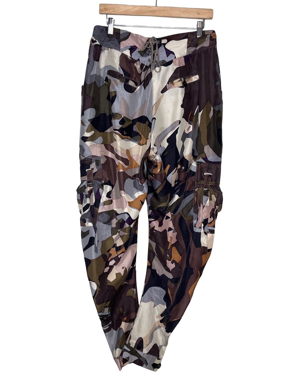 L.A.M.B 100% Silk Camo Y2K Multi-Colored Cargo Pants Sz 8 - Picture 2 of 16